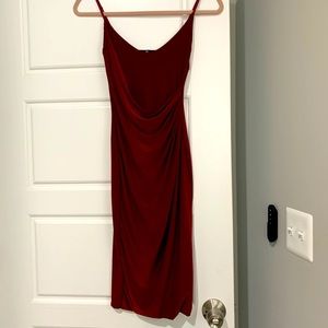 Missguided Burgundy Maroon Ruched Drape Front Midi Satin Dress Size 2